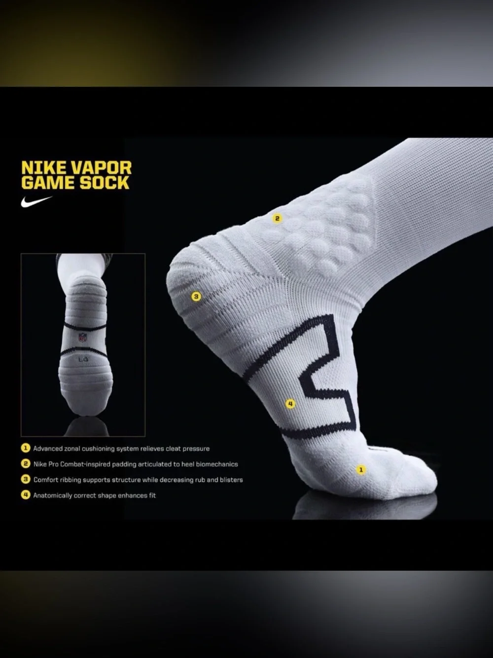 NEW NFL NIKE VAPOR GAME SOCKS - PADDED